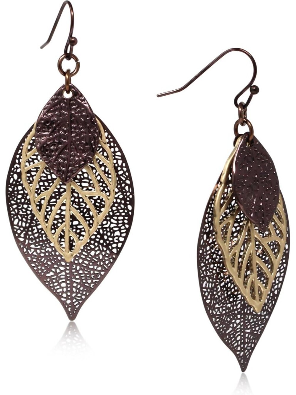 Gold Silver Two Tone Filigree Dangle Drop Earrings